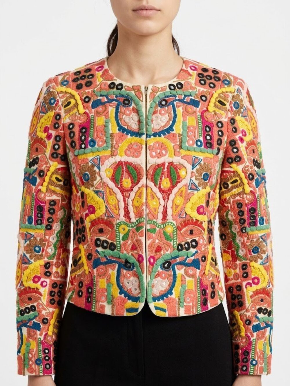 NWT Alice + Olivia Kidman Embellished Embroidered Cotton Boxy Crop Jacket M